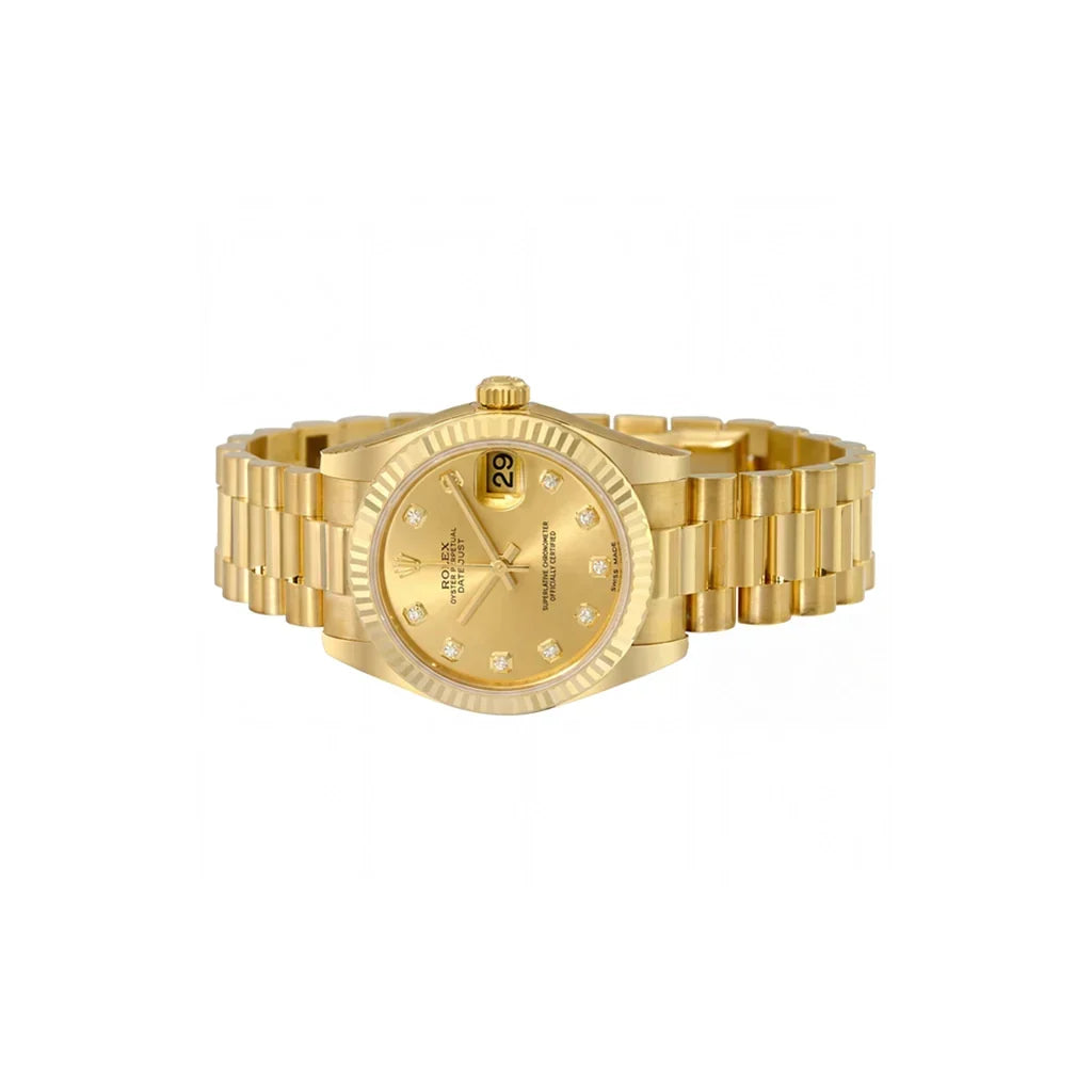 Fluted Bezel Date Bracelet Watch With Diamond Hour Markers