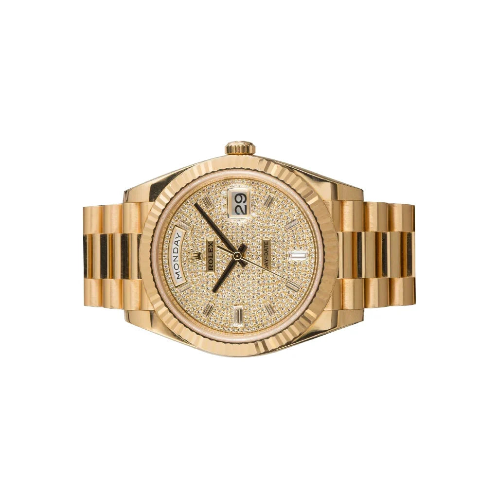 Day-date Diamond Paved Dial Men's 18kt President Watch