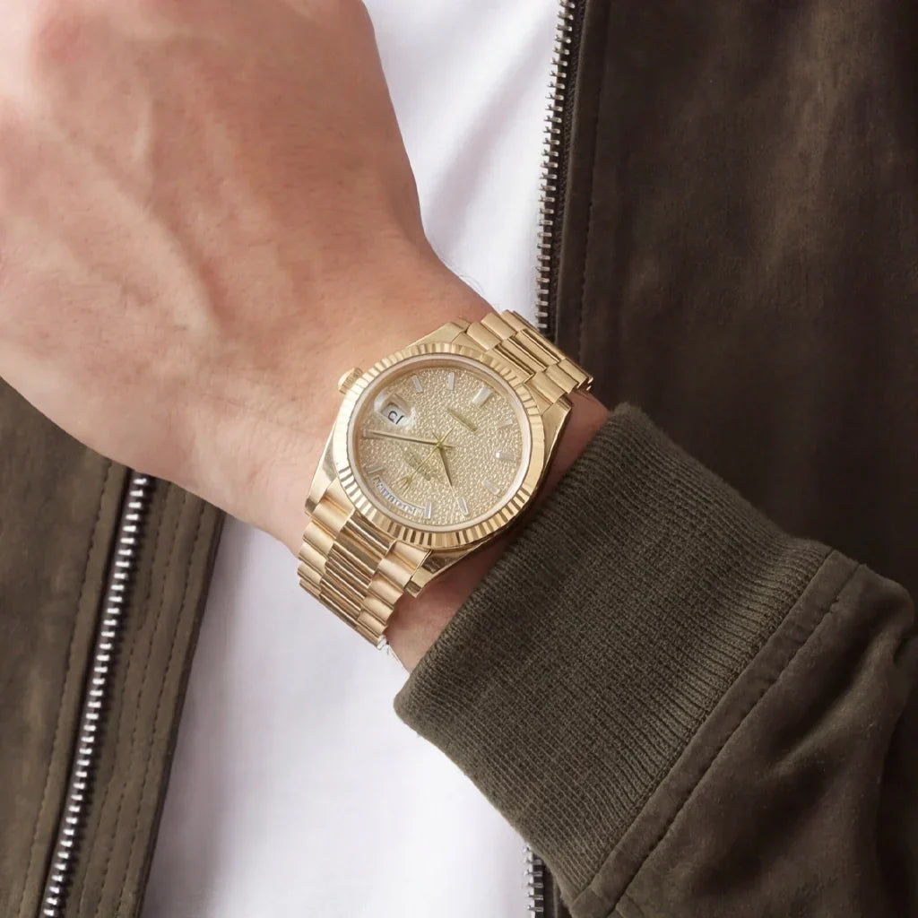 Day-date Diamond Paved Dial Men's 18kt President Watch