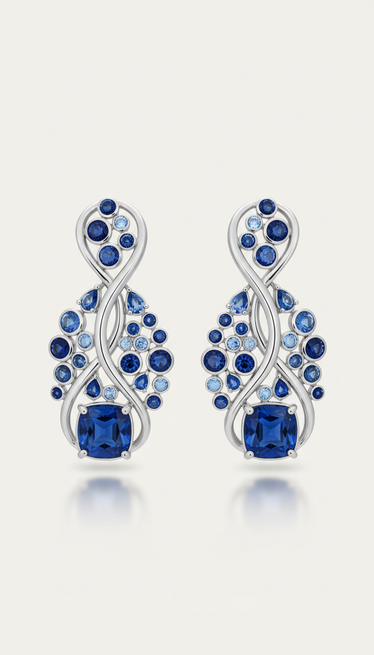 Platinum Sapphire Statement Earrings