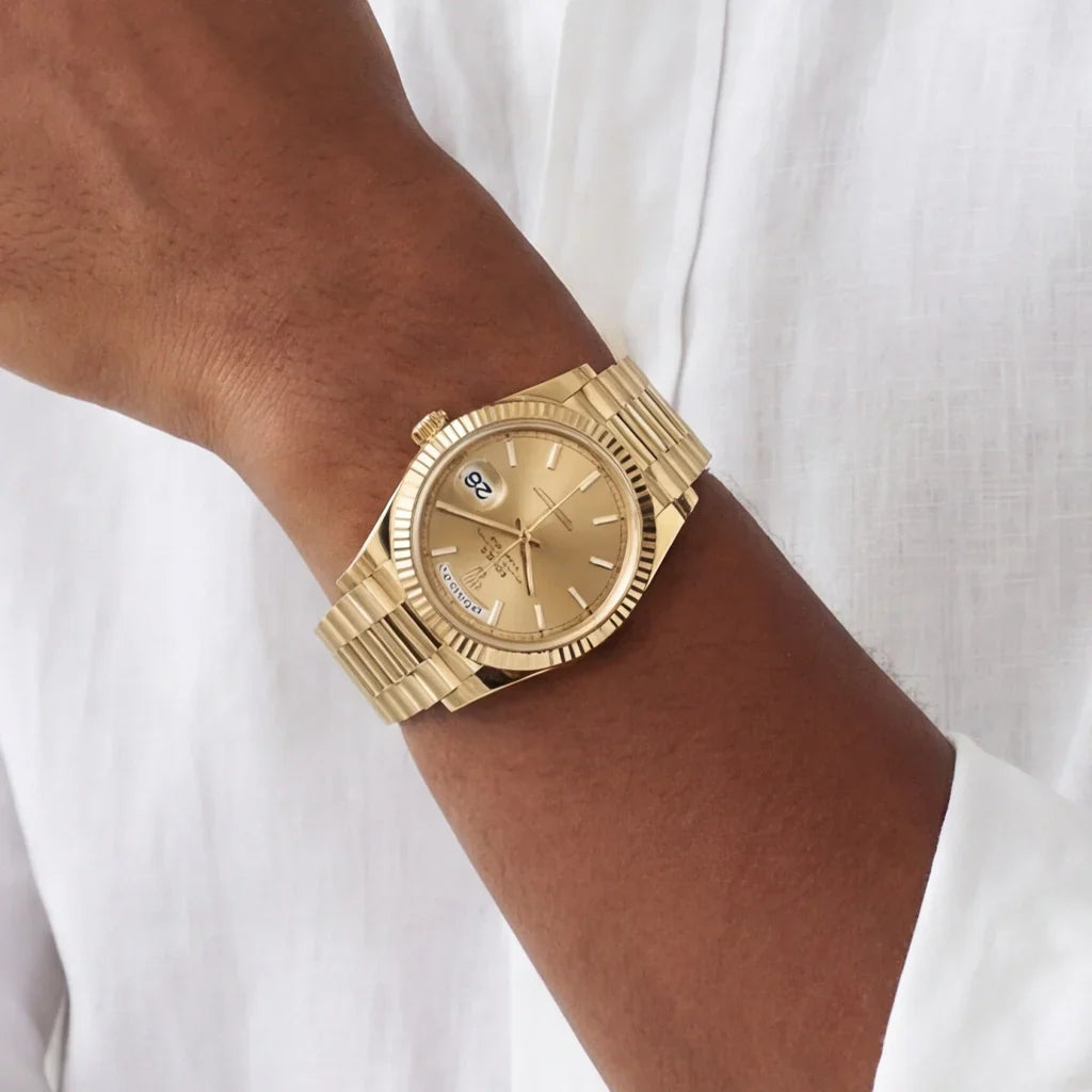 Automatic Day Date Watch With Fluted Bezel