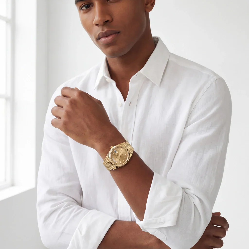 Automatic Day Date Watch With Fluted Bezel