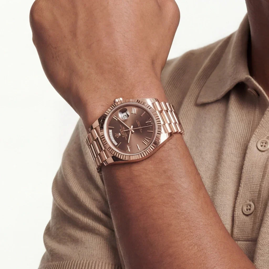 Day-Date Automatic Watch Fluted Bezel Design