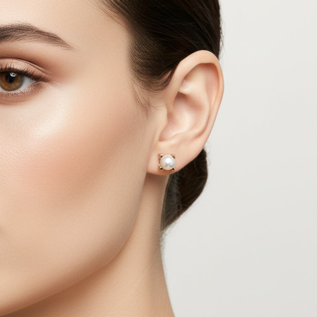 C Shaped Pearl Stud Earrings