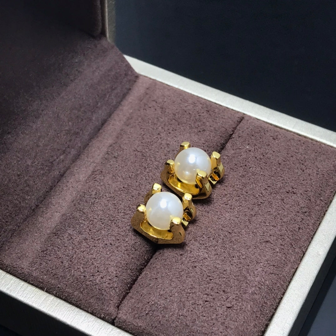 C Shaped Pearl Stud Earrings