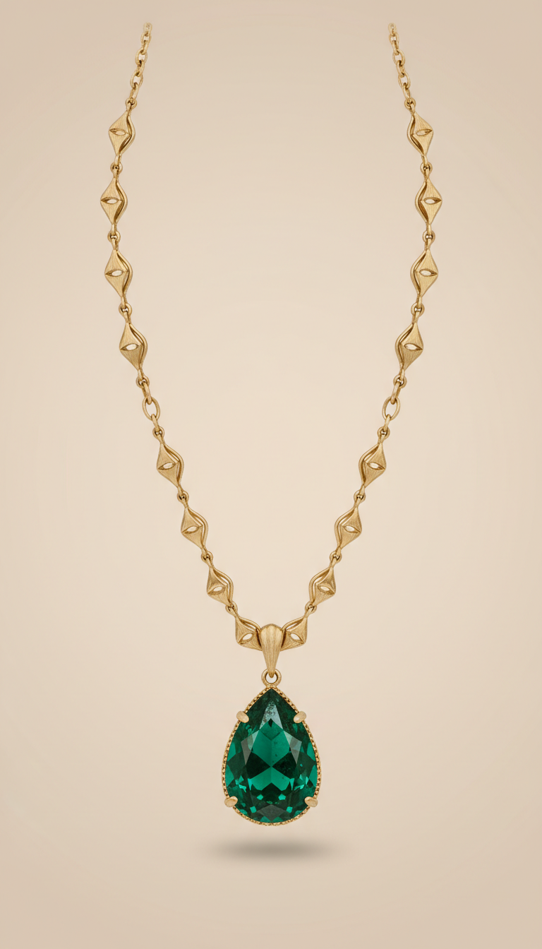 Emerald Drop Necklace in Antique Gold
