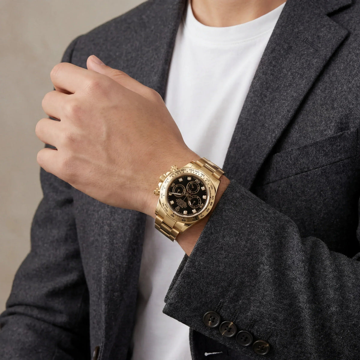 Chronograph Oyster Bracelet Watch With Tachymeter Bezel And Diamond Hour Markers