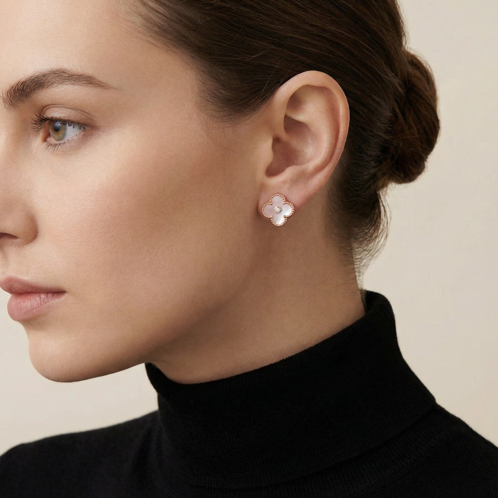 Clover Pink Mother Of Pearl Stud Earrings