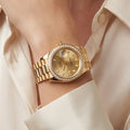 Date Bracelet Watch With Diamond Bezel And Diamond Hour Markers