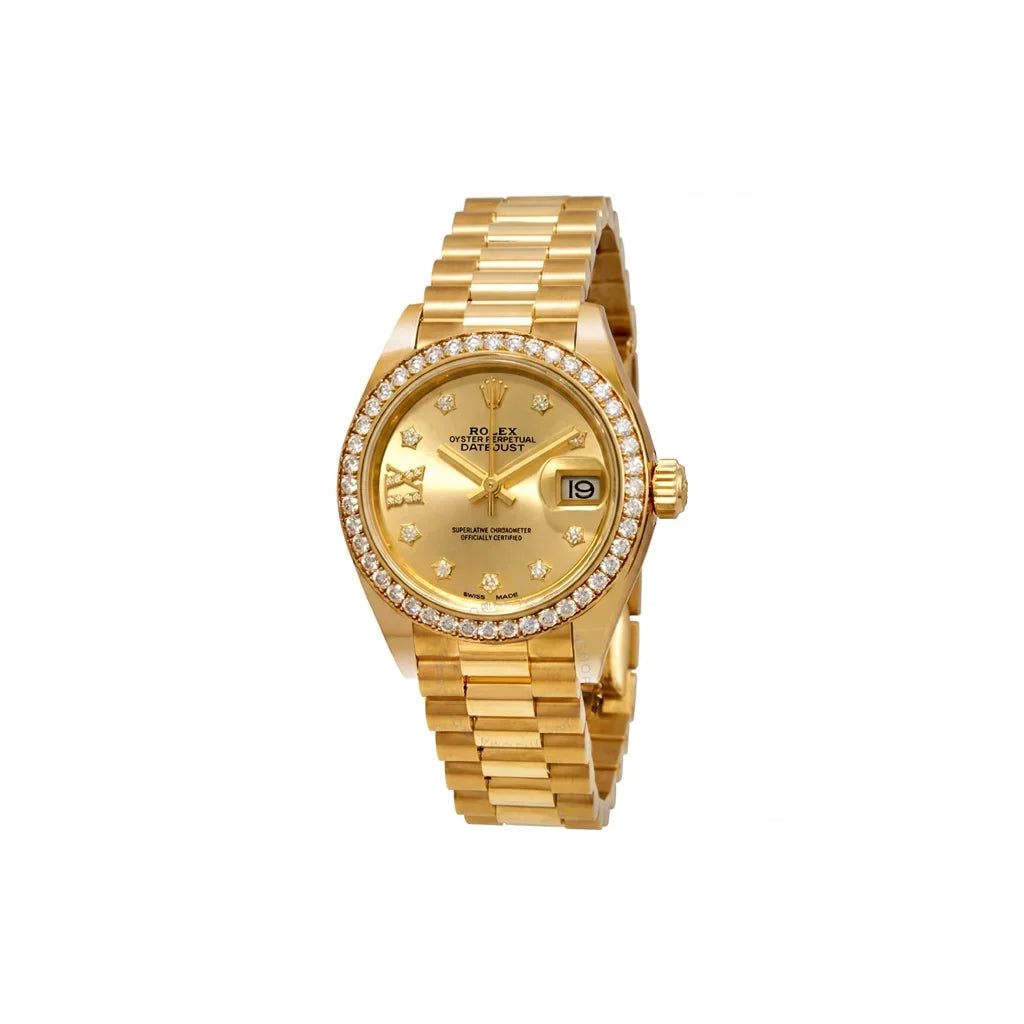Date Bracelet Watch With Diamond Bezel And Diamond Hour Markers