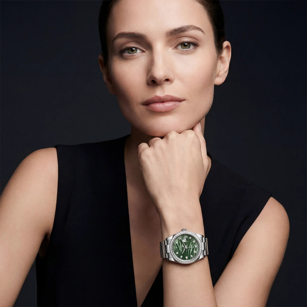 Datejust Olive Green Palm-Motif Dial Women’s Timepiece