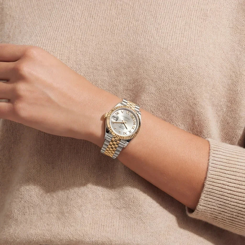 Datejust Silver Pave Roman Dial Women's Watch