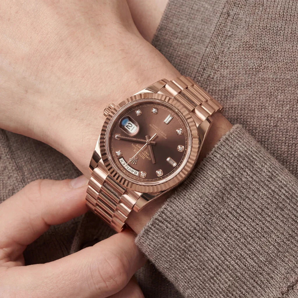 Day-Date Automatic Watch With Diamond Dial Detail