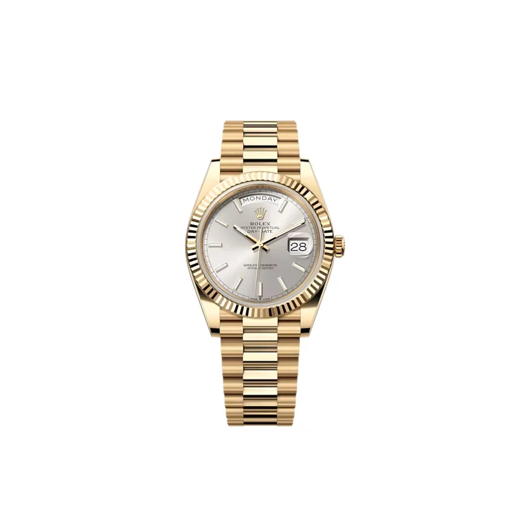 Day-Date Automatic Watch With Fluted Bezel And Stick Markers