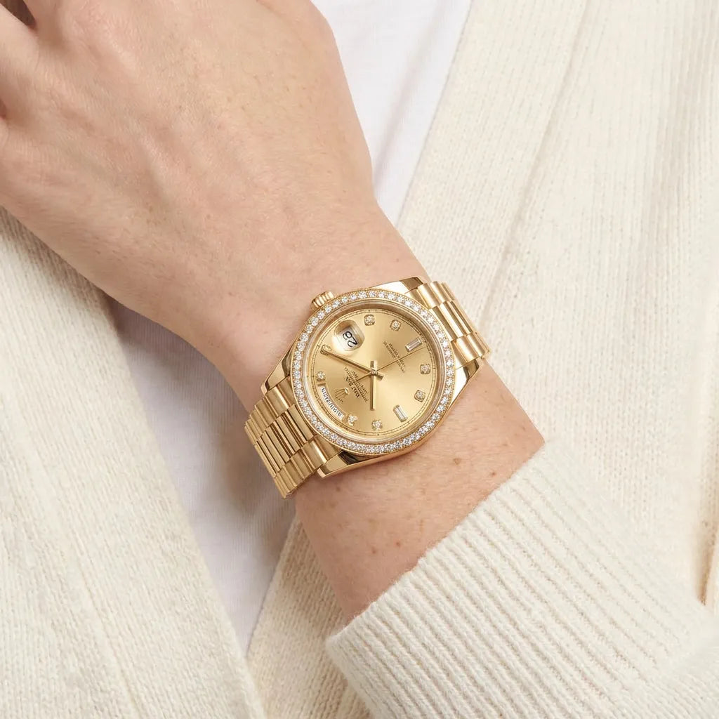 Day-Date Champagne Dial Bezel Women's Watch
