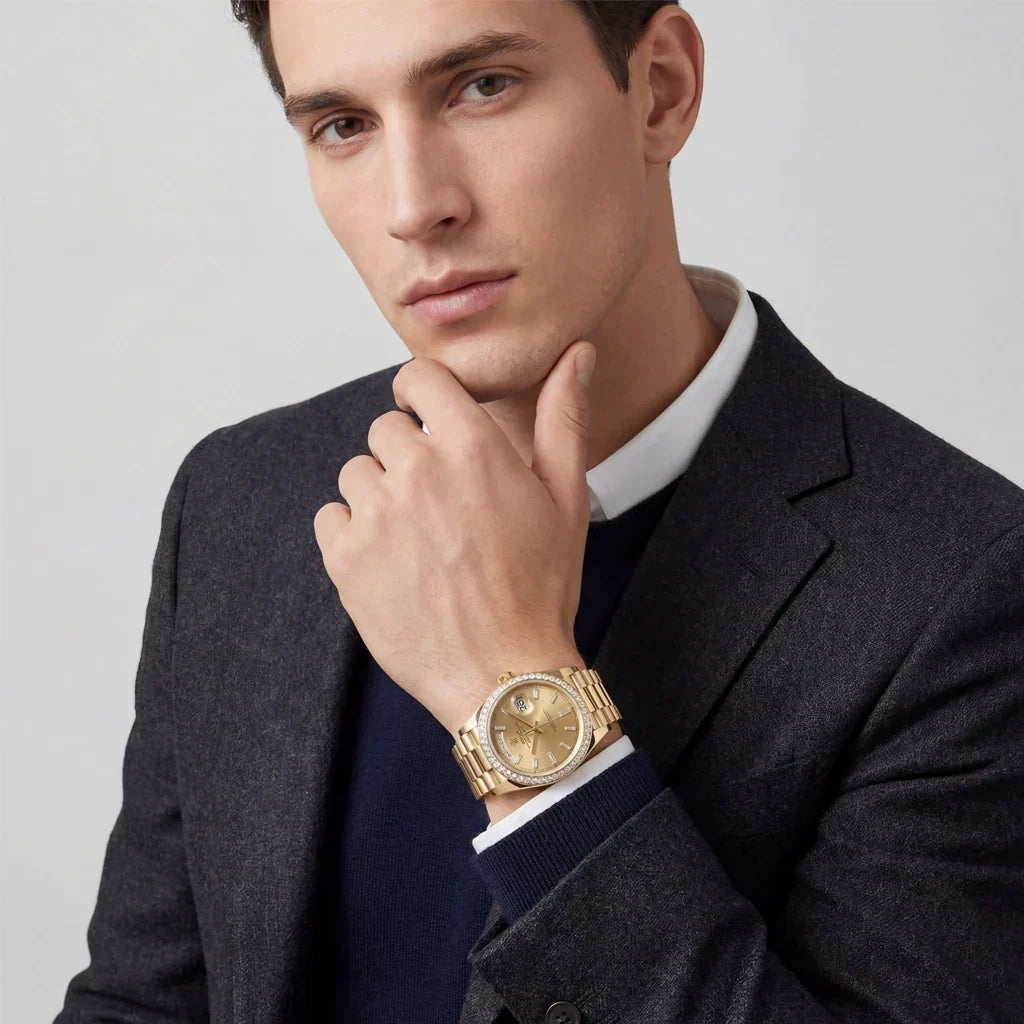 Day-date Champagne Dial Diamond Bezel Men's Watch