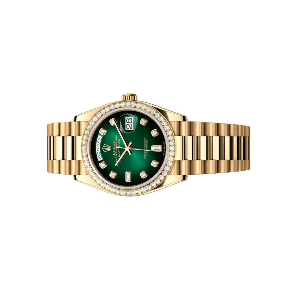 Day-Date Green Ombre Dial Bezel Women's Watch