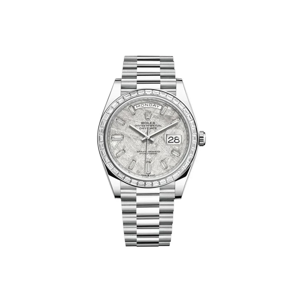 Day-date Platinum Meteorite Diamond Dial Diamond Bezel Men's Watch