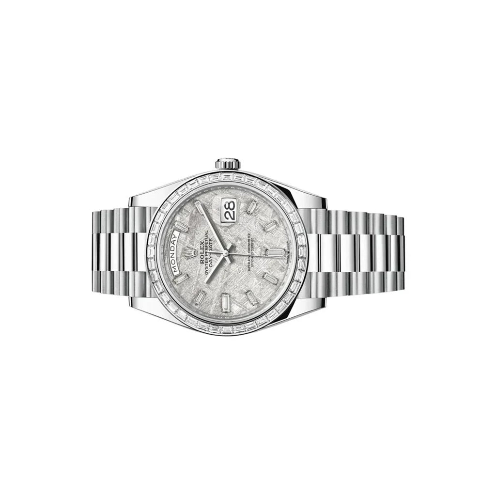Day-date Platinum Meteorite Diamond Dial Diamond Bezel Men's Watch