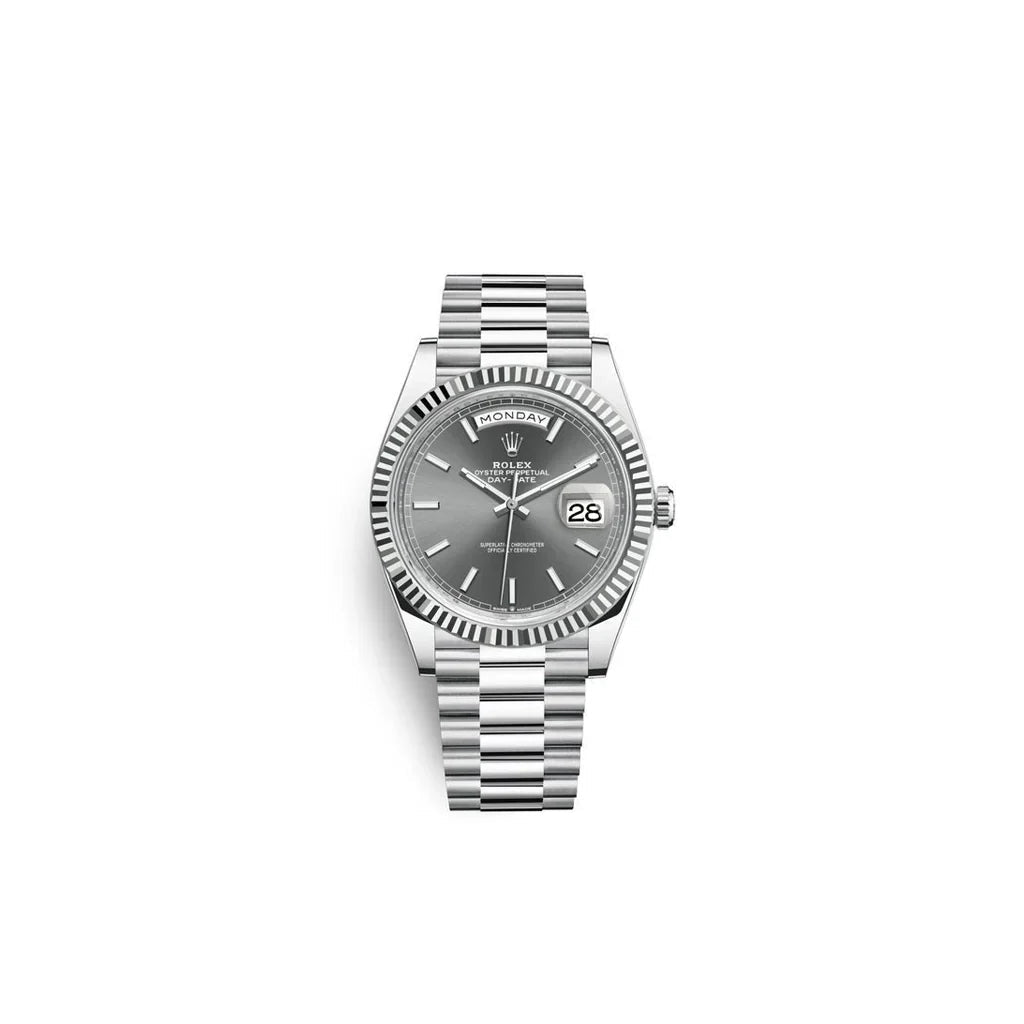 Day-Date Platinum Watch Slate Dial Fluted Bezel
