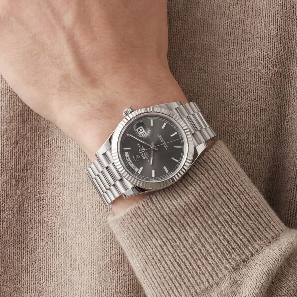 Day-Date Platinum Watch Slate Dial Fluted Bezel