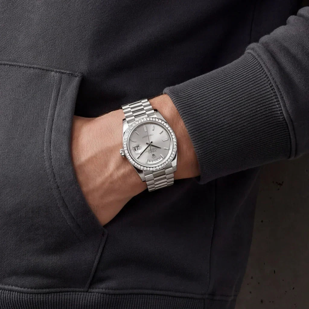 Day-Date Silver Dial Men's Watch