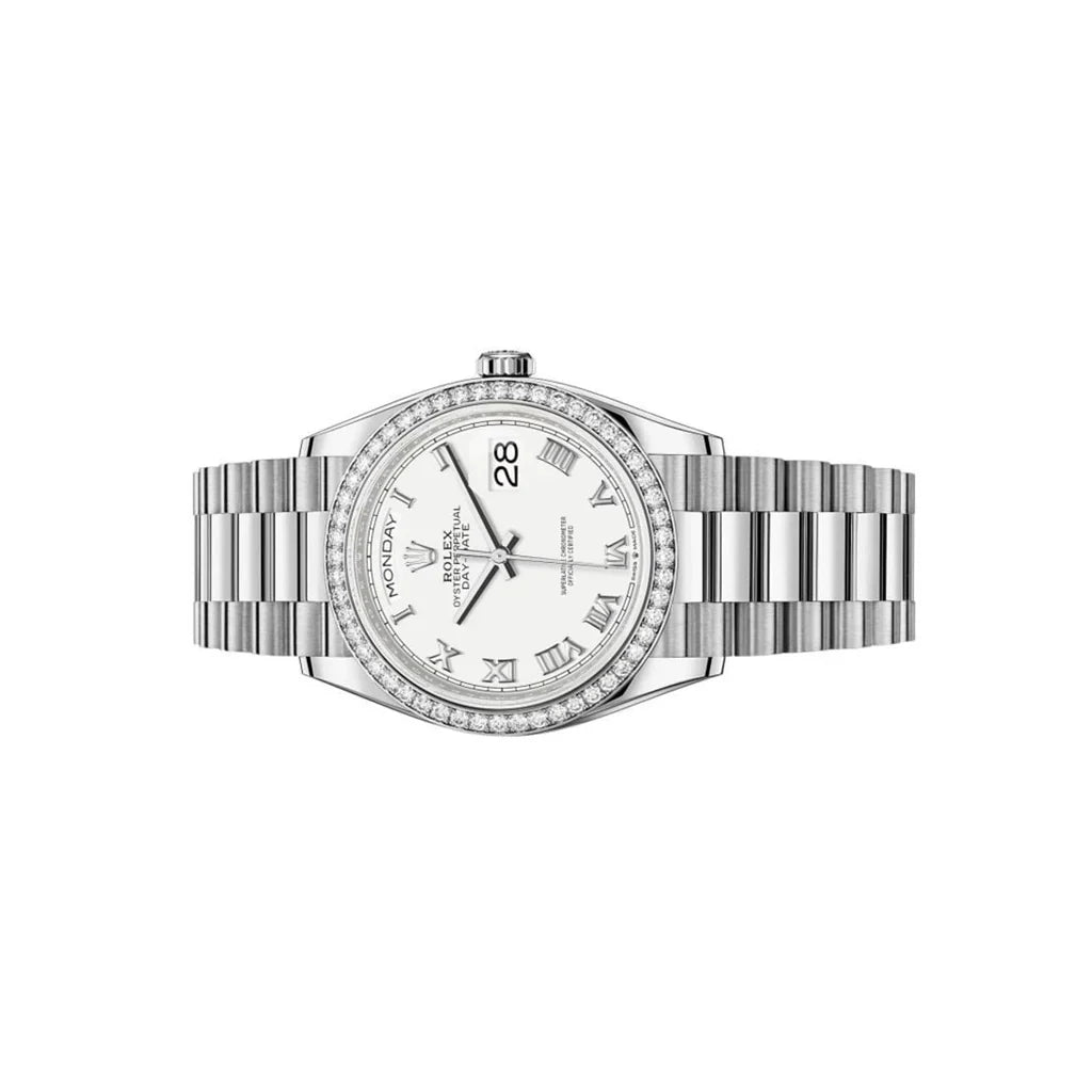 Day-date White Roman Dial Bezel Women's Watch