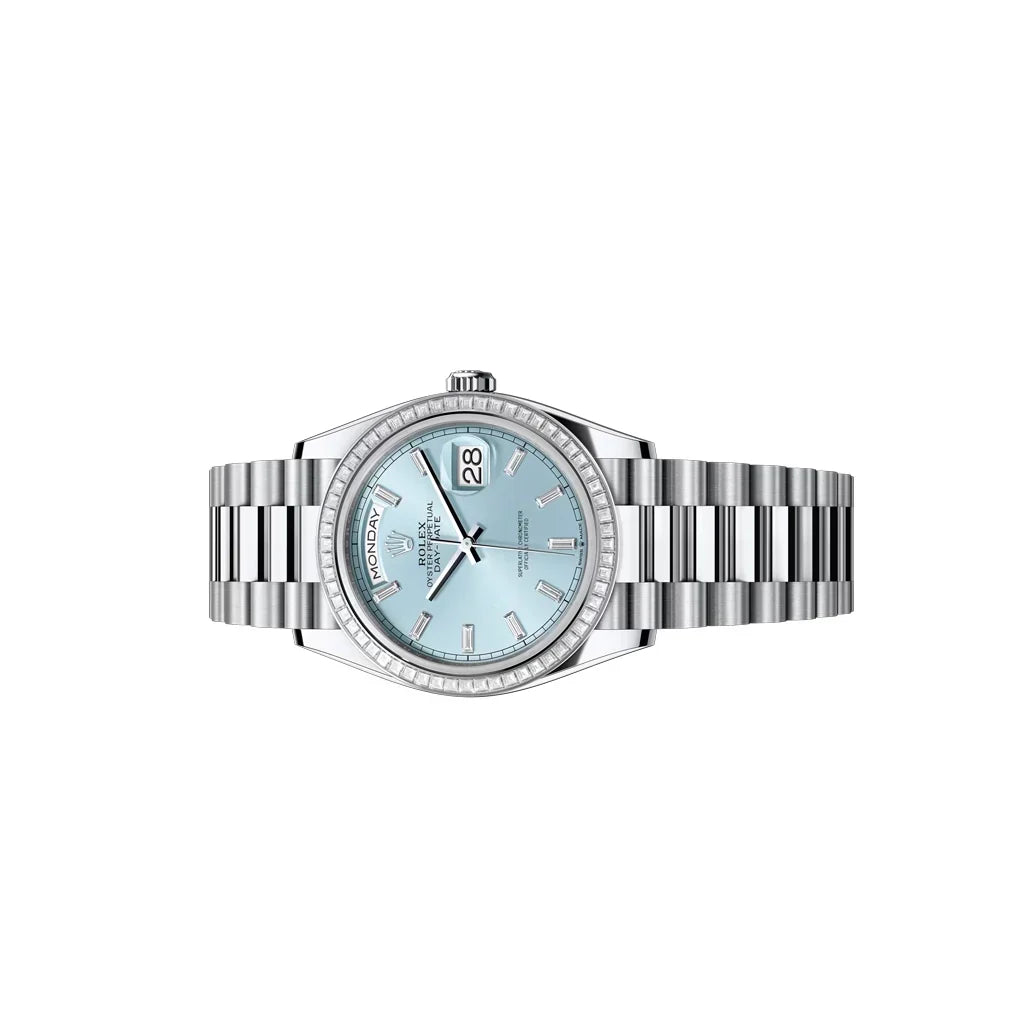 Day-Date Women’s Watch With Ice-Blue Dial And Bezel