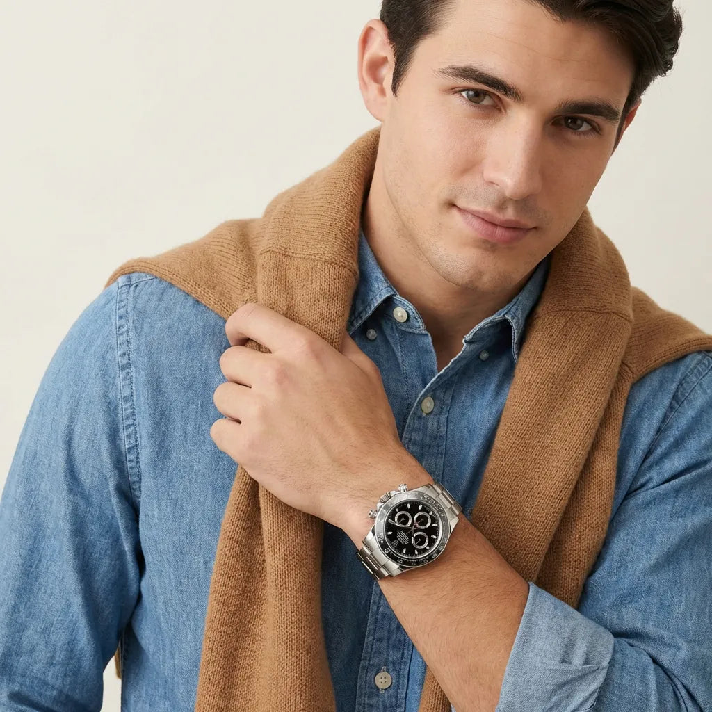 Daytona Black Dial Stainless Mens Watch