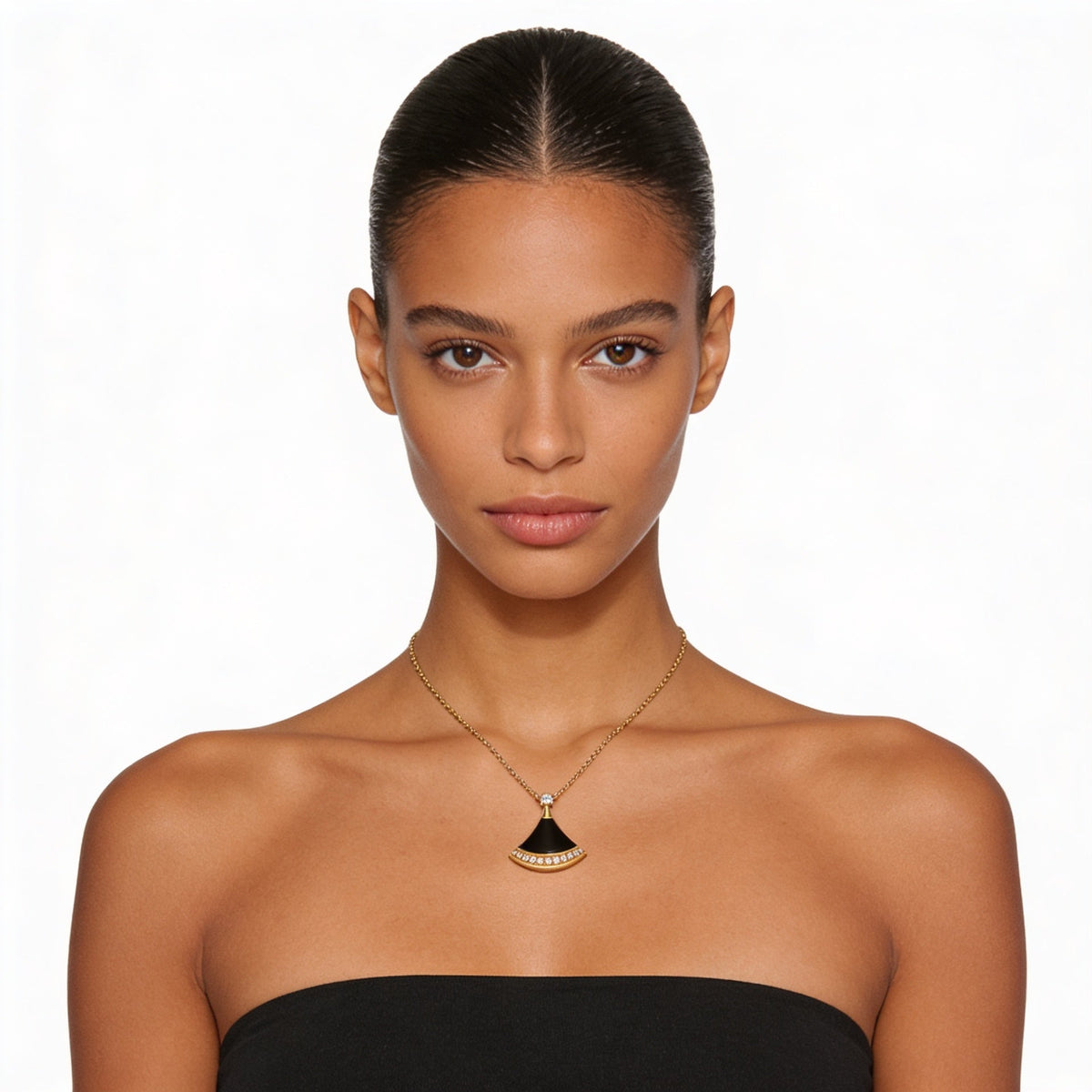 Divas' Dream Black Fan Pendant Necklace