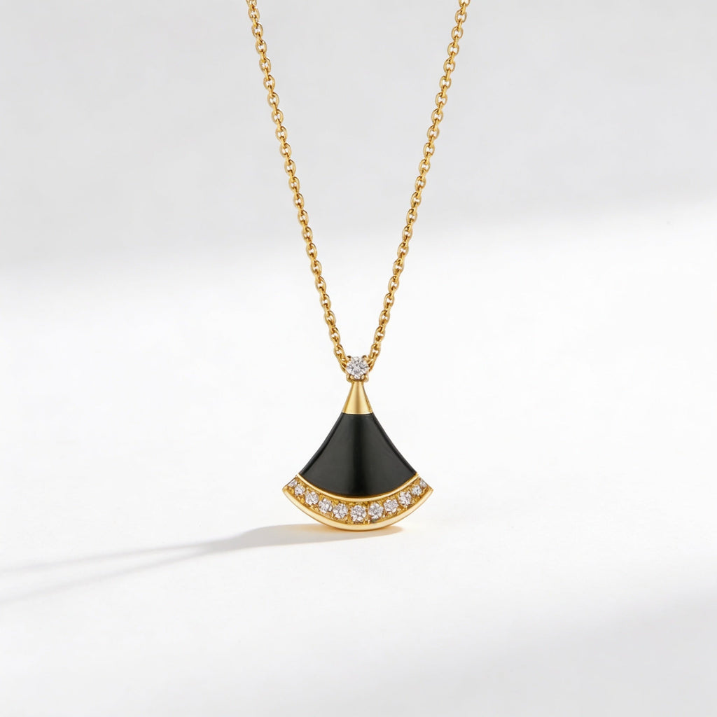 Divas' Dream Black Fan Pendant Necklace