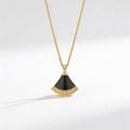 Divas' Dream Black Fan Pendant Necklace
