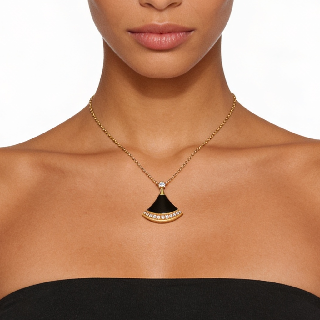 Divas' Dream Black Fan Pendant Necklace
