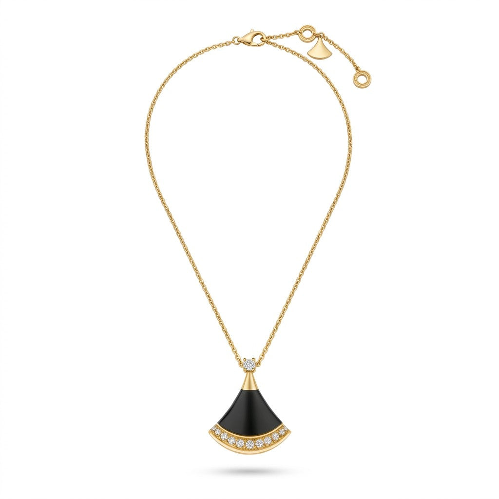 Divas' Dream Black Fan Pendant Necklace