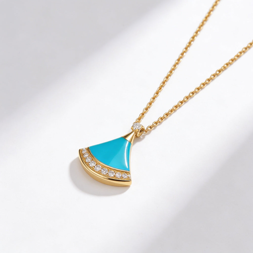 Divas' Dream Blue Fan Pendant Necklace