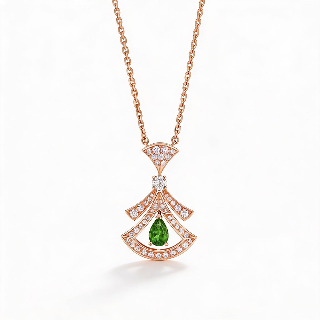 Divas' Dream Green Pear Accent Fan Necklace