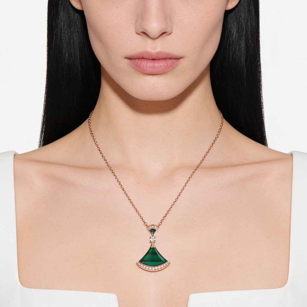 Divas' Dream Green Tiered Fan Necklace