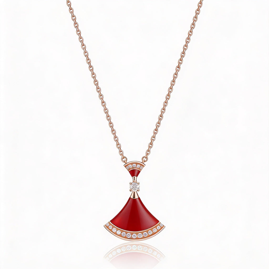 Divas' Dream Red Double Fan Pendant Necklace