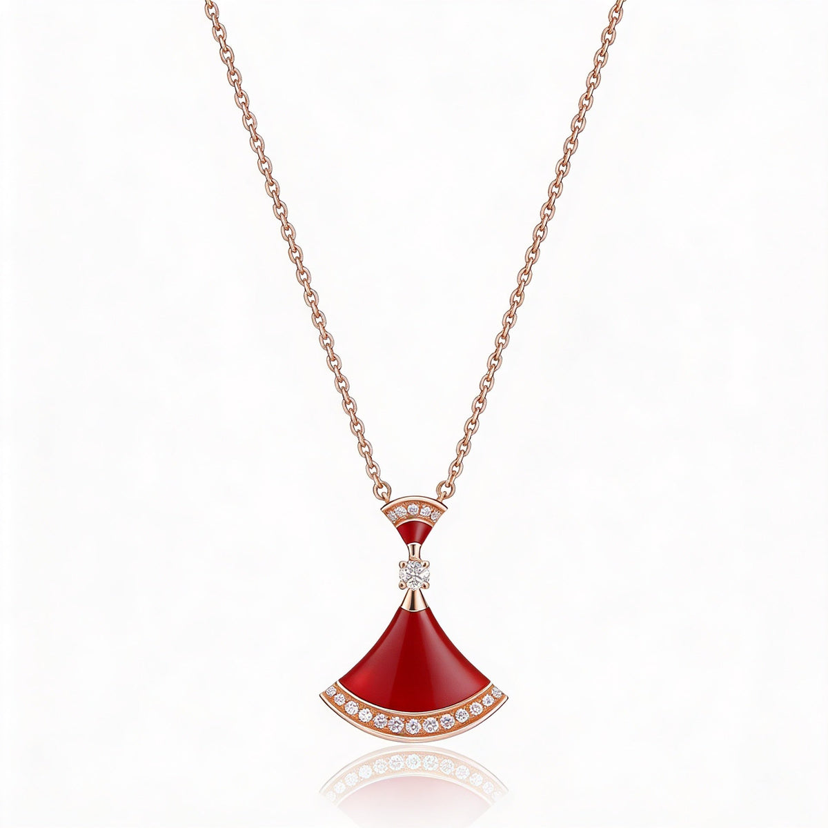 Divas' Dream Red Double Fan Pendant Necklace