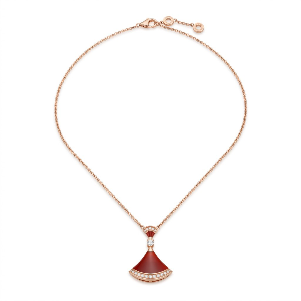 Divas' Dream Red Double Fan Pendant Necklace
