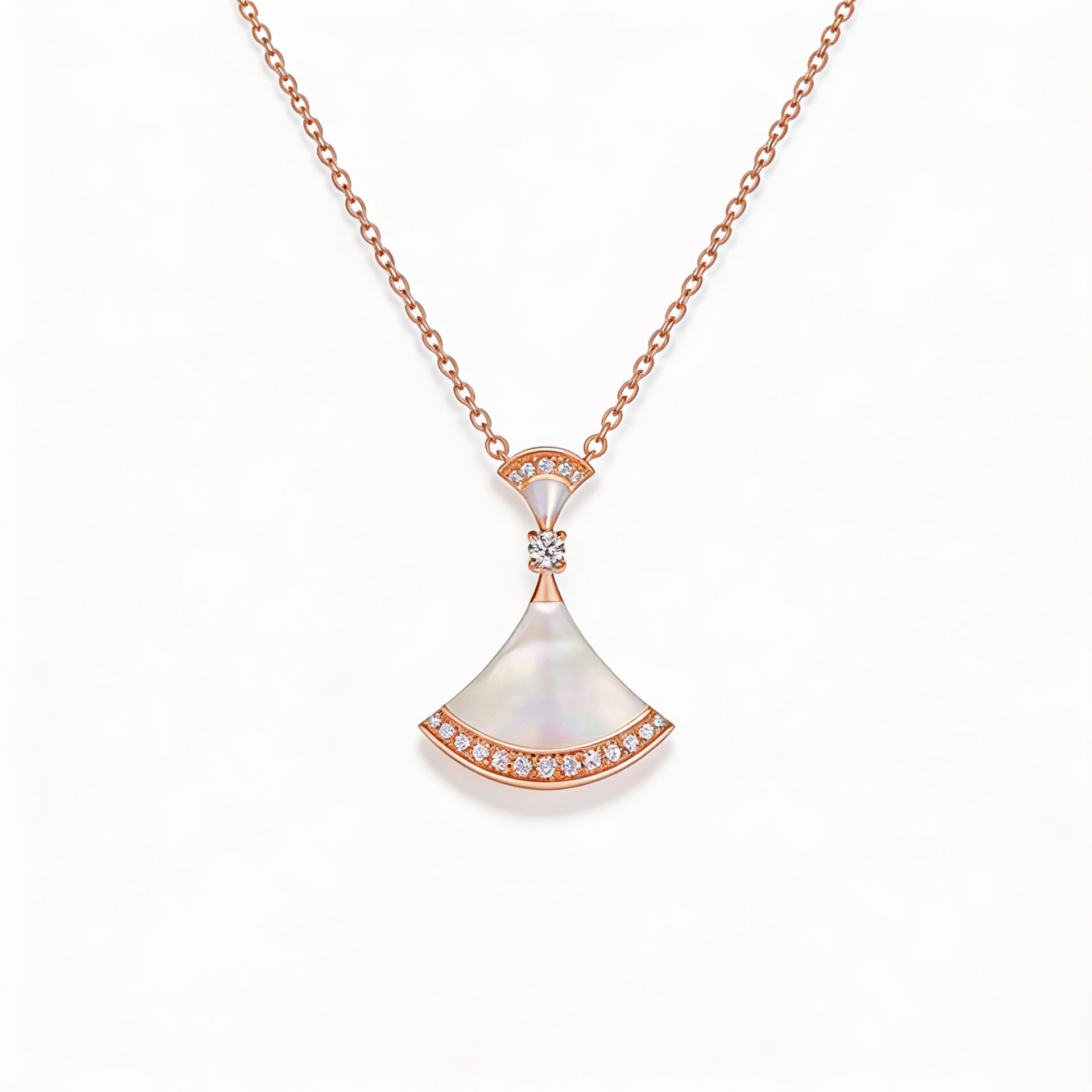 Divas' Dream White Double Fan Pendant Necklace