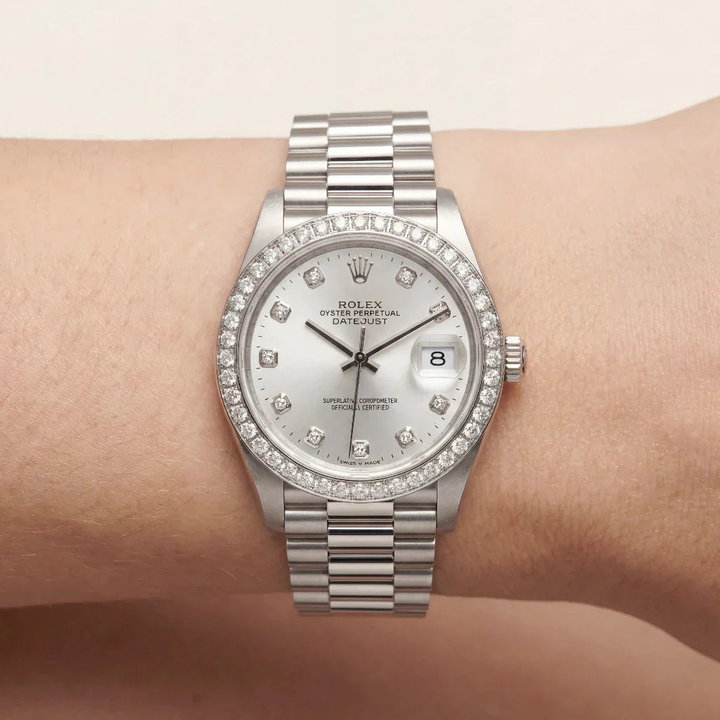 Elegant Automatic Ladies Watch With Diamond Bezel And President
