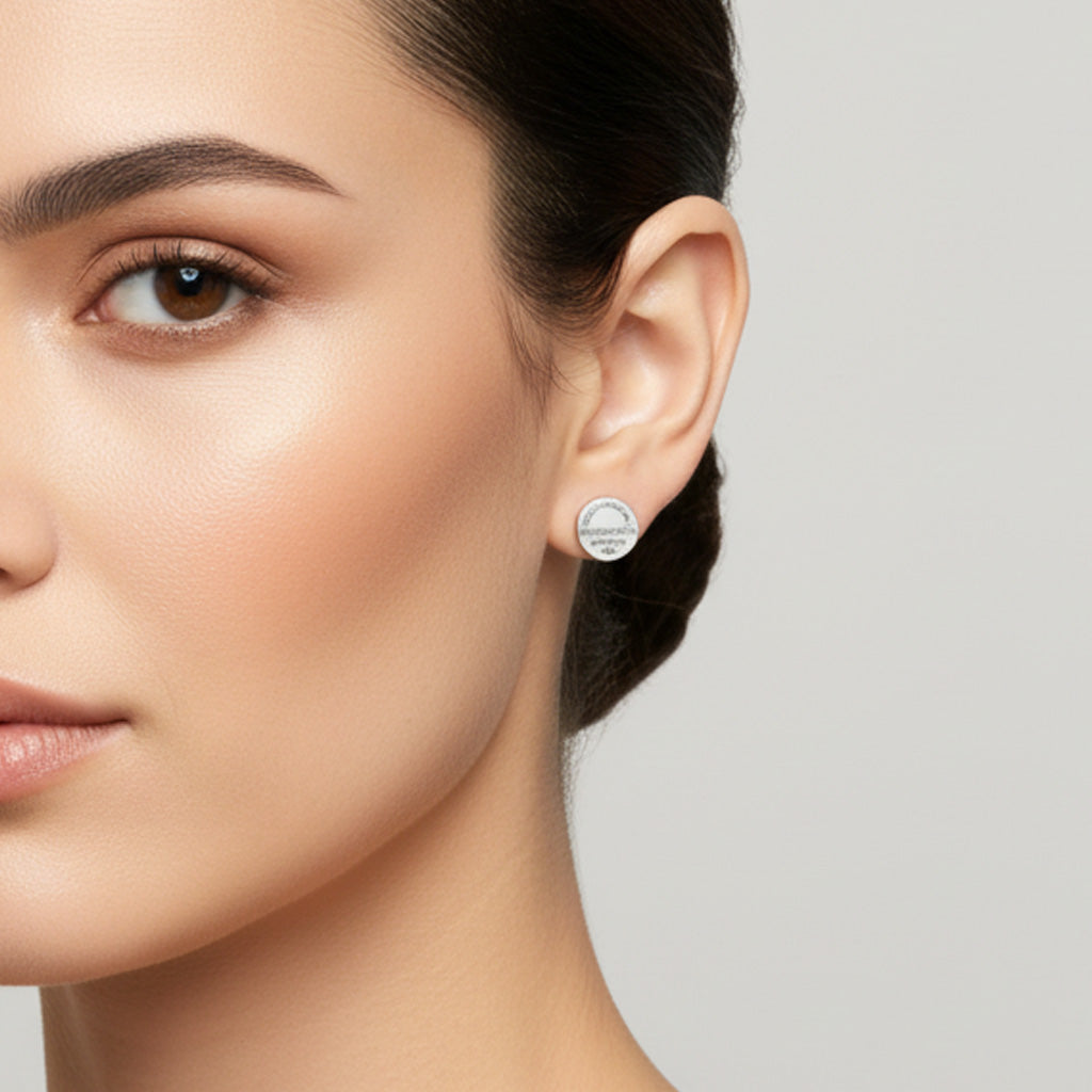 Engraved Circle Stud Earrings