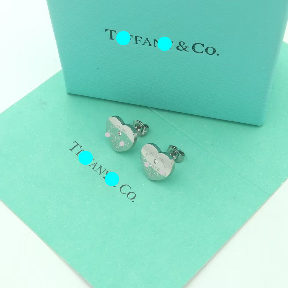Engraved Heart Tag Stud Earrings