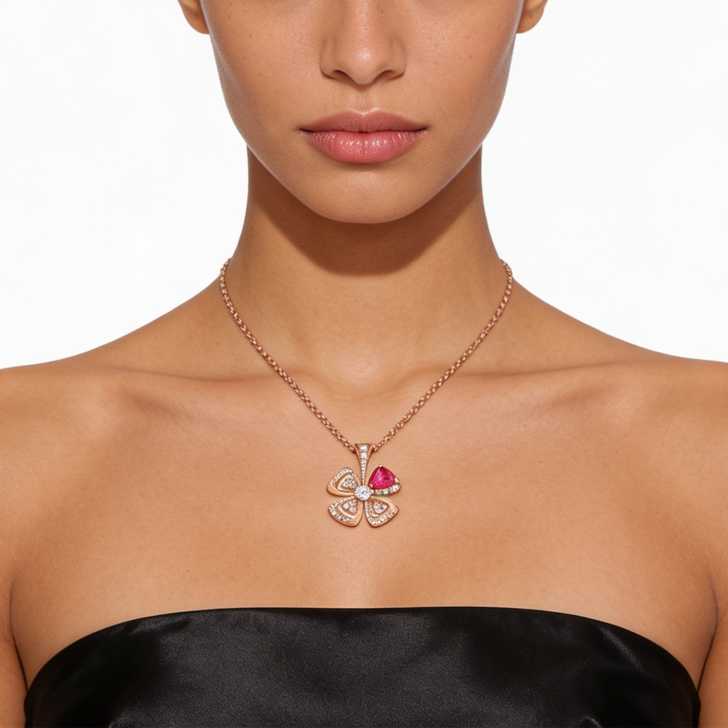 Fiorever Pink Accent Four Petal Necklace