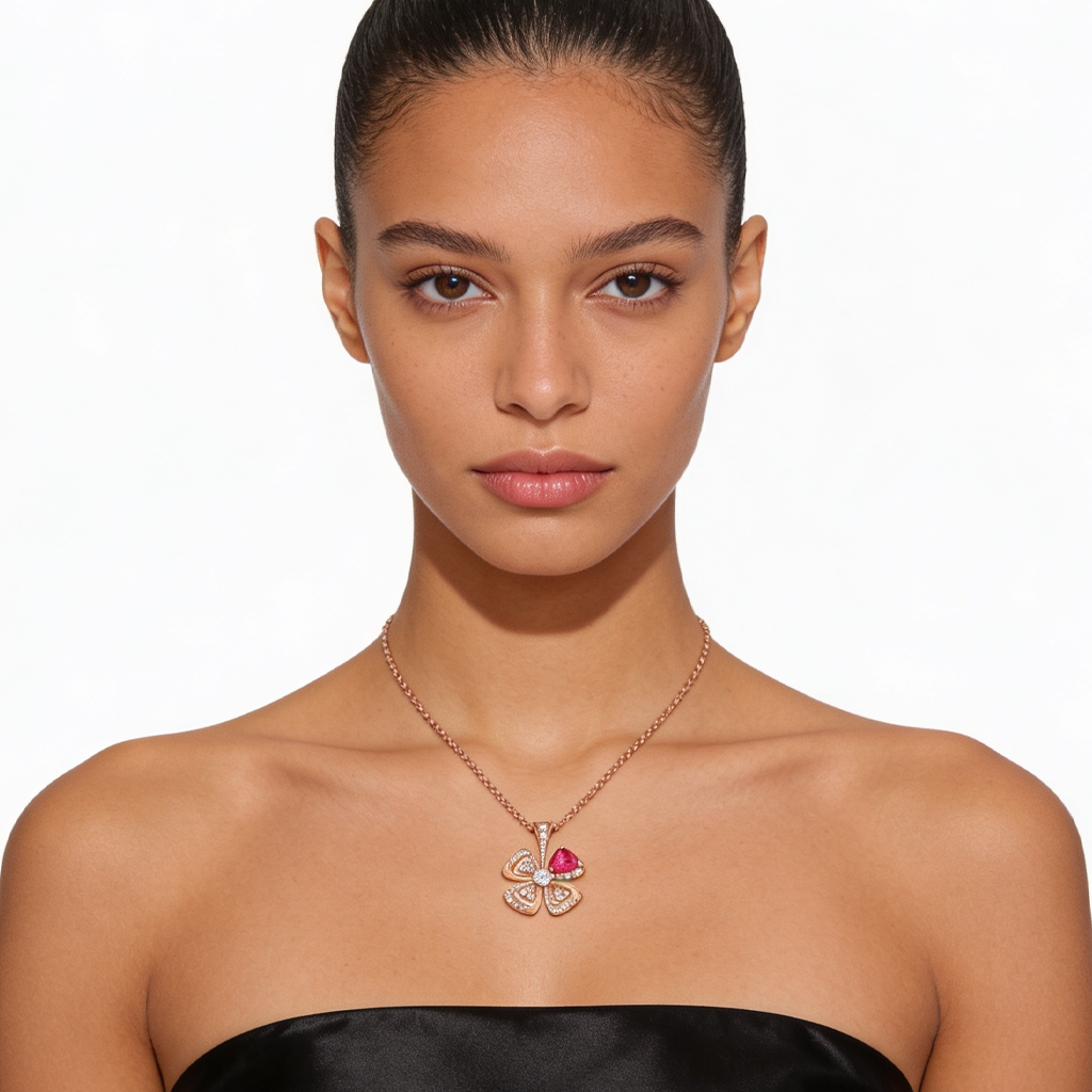 Fiorever Pink Accent Four Petal Necklace