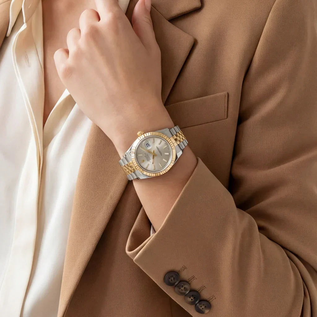 Fluted Bezel Date Two-Tone Jubilee Bracelet Watch