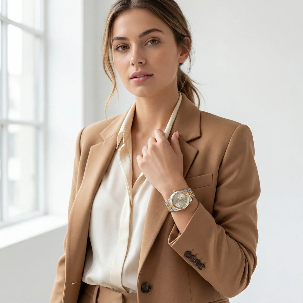 Fluted Bezel Date Two-Tone Jubilee Bracelet Watch