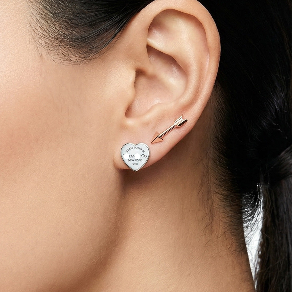 Heart Tag and Arrow Stud Earrings