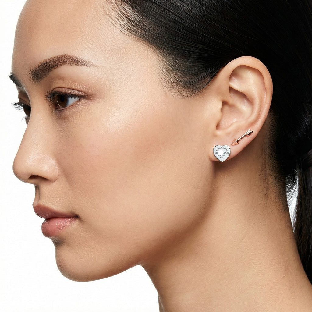 Heart Tag and Arrow Stud Earrings